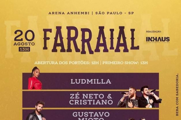 Farraial 2022 terá Jorge & Mateus, Zé Neto & Cristiano, Pedro Sampaio, Ludmilla, Xand Avião e Gustavo Mioto
